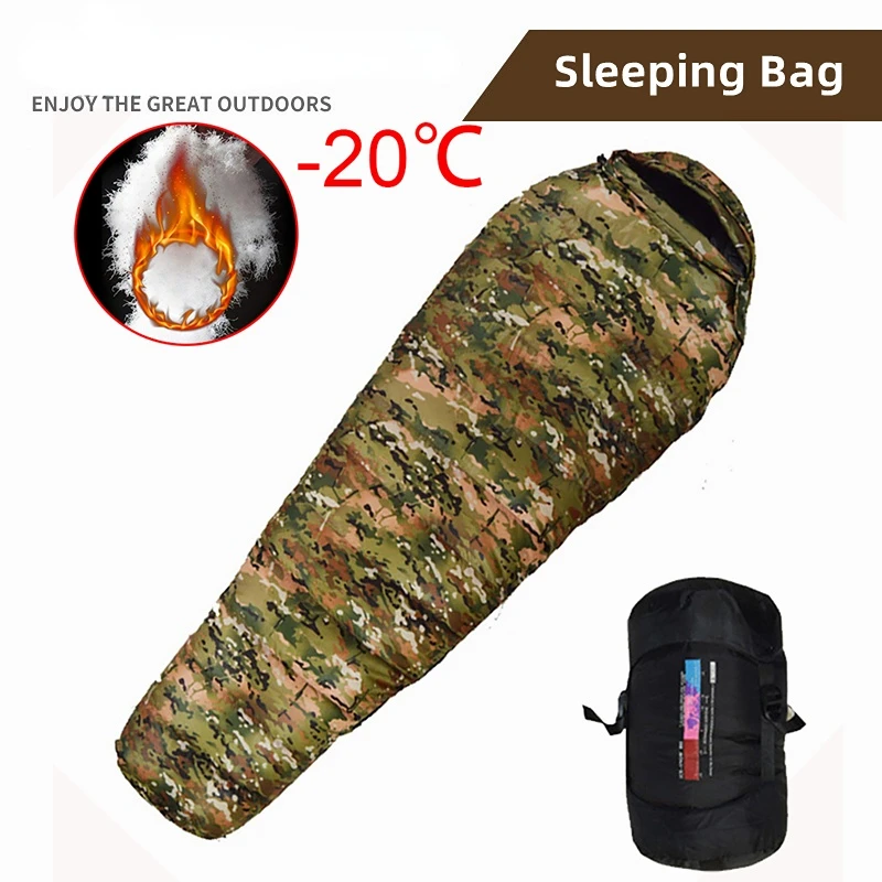 Outdoor Warm White Duck Down Filled Adult Mummy Style Sleeping Bag Fit for Winter Therma 3 Kinds of Thickness Travel Camping