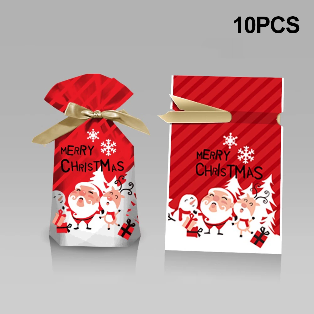 

10PCS Christmas Packing Bag Ribbon Drawstring Bag Candy Bag Gift Bundle Pocket Christmas Party Gift Bag Children Birthday Party