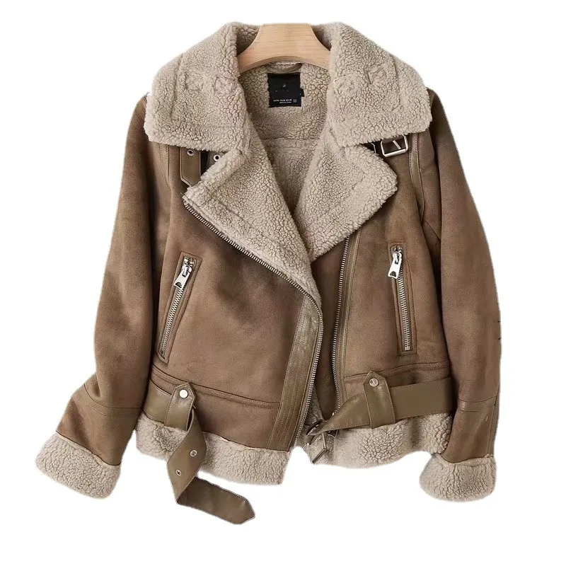 

Versatile Top in Winter New Women's Clothing Double-sided Fur Integrated Suede Motorcycle Jacket Jacket Jacket for Women Jackets
