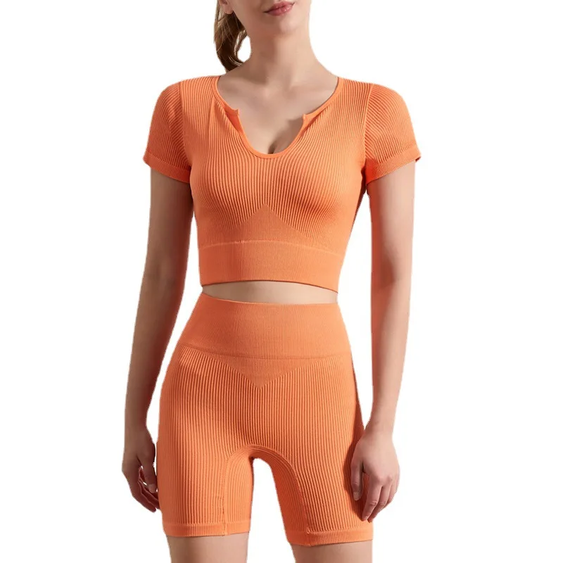 

V Neck Sexy Seamless Yoga Shirt Women Fitness Short Sleeve Crop Top