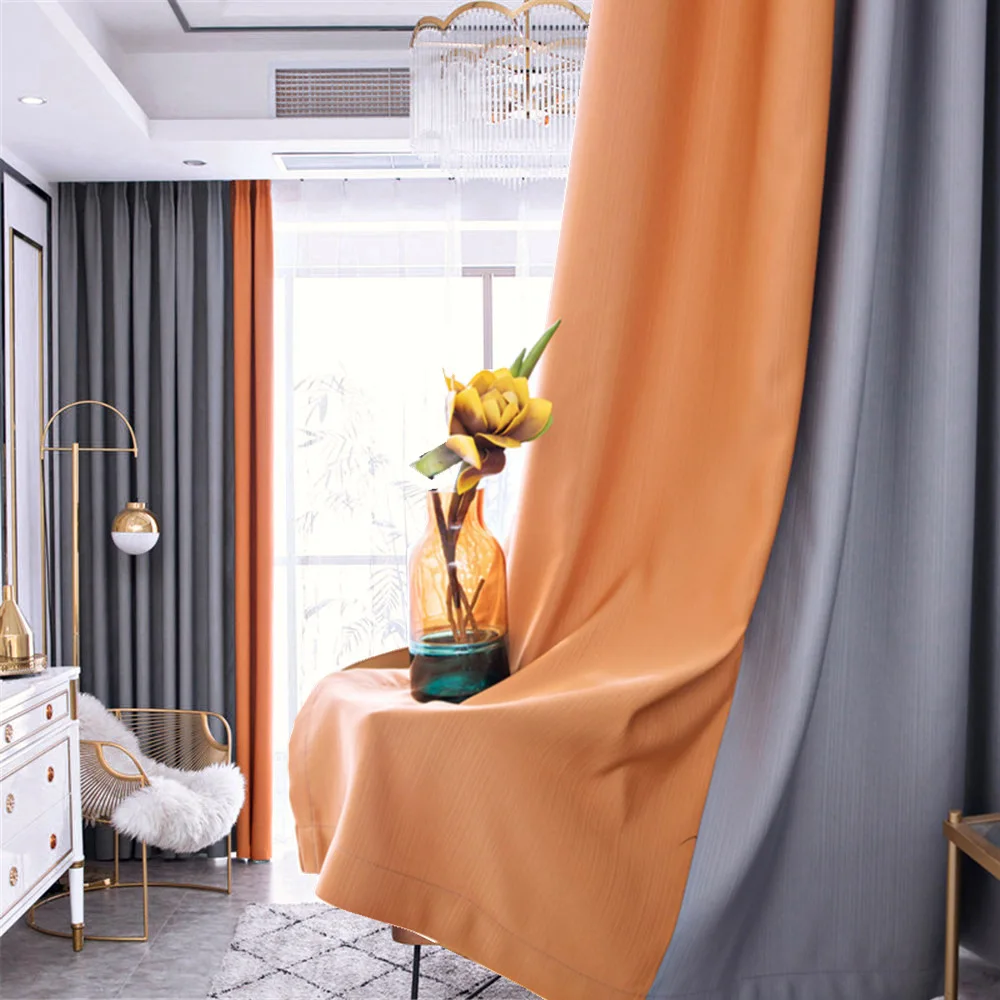 

Modern Minimalist Solid Color Stitching Shading Children's Full Shading Elegant Atmosphere Curtain for Livingroom Dining Bedroom