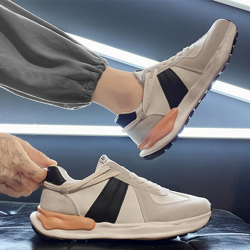 Men's Fashion Sneakers Smiley Mesh Platform Cushioning Running Shoes Color Matching Lace Up Round Toe Male Walking Sport Shoes