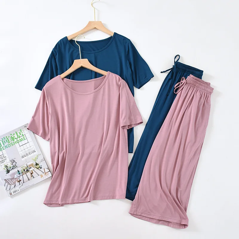 

Plus Size Women's Home Clothes O-Neck Loose Modal Pajama Sets Summer Thin Short Sleeve Homewear Women Solid Sleepwear Loungewear