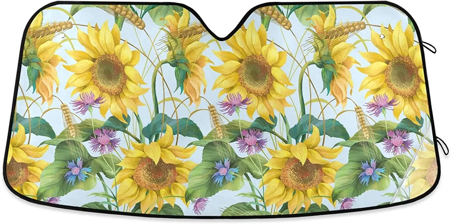 

Dussdil Sunflowers Cornflower Car Windshield Sun Shade Herbs Wheat Flowers Sunshades Reflective UV Rays Protector Keep Your Vehi
