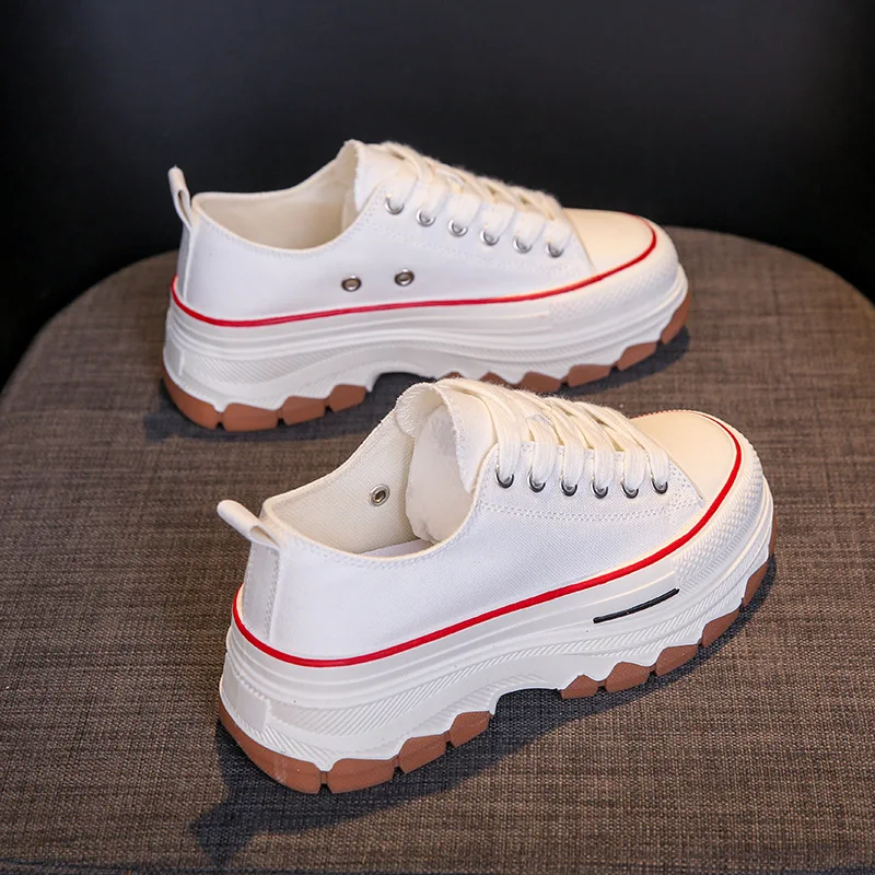 2023 Autumn New Korean Student Thick Sole Breathable Canvas Shoes Casual Shoes Comfortable Breathable Vulcanized Shoes