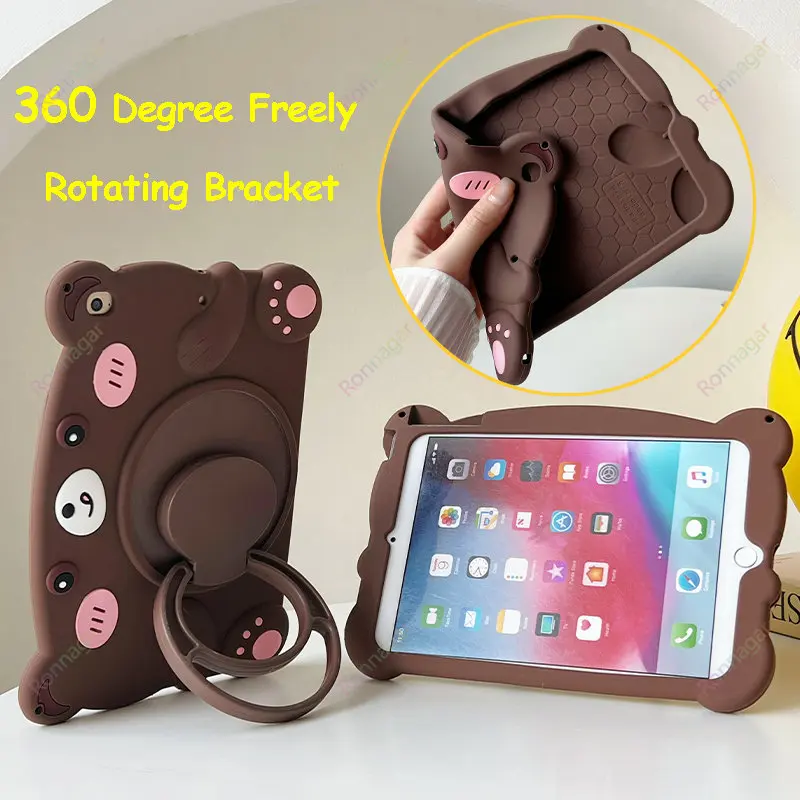 

For iPad Kids Case for Apple iPad Air 1/2 / 6th Generation 2018 / 5th Gen 2017 9.7 inch Cartoon Bear Case Rotate for Boys Girls