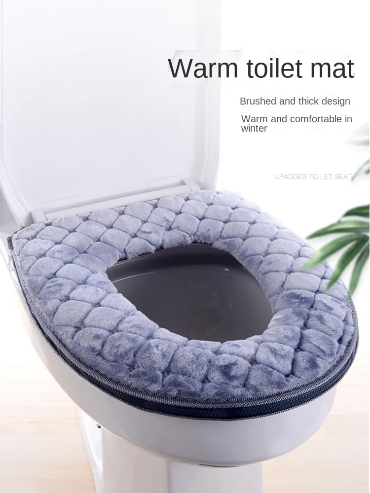 

Toilet Seat Cushion Household Plush Plus-Sized Circle Cover Bathroom Universal Zipper Winter Heating Pad Thickened