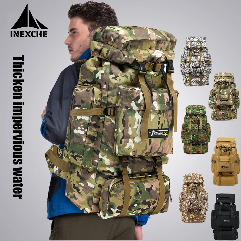 

70L Waterproof Camo Tactical Backpack Military Army Hiking Camping Backpacks Travel Rucksack Outdoor Sports Climbing Bag