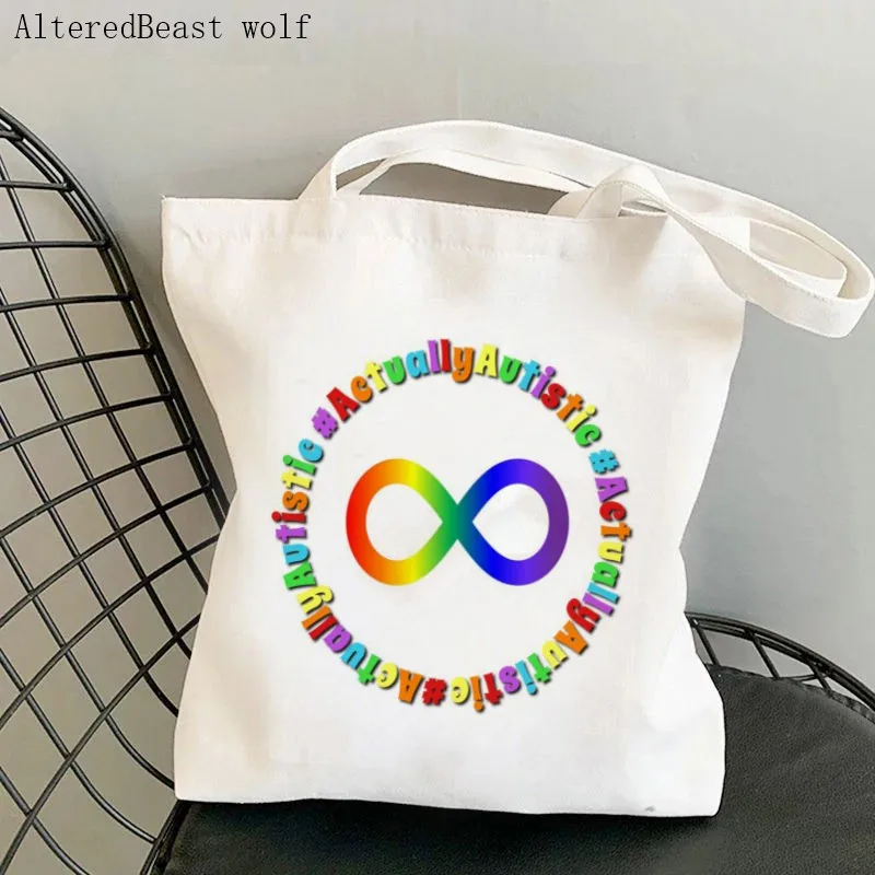 

Women Shopper bag Actually Autistic Printed Kawaii Bag Harajuku Shopping Canvas Shopper Bag girl handbag Tote Shoulder Lady Bag
