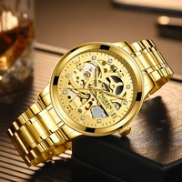 fngeen genuine watch new men watch luxury gold strap fashion skeleton mechanical mens watches waterproof relogio masculino 6018