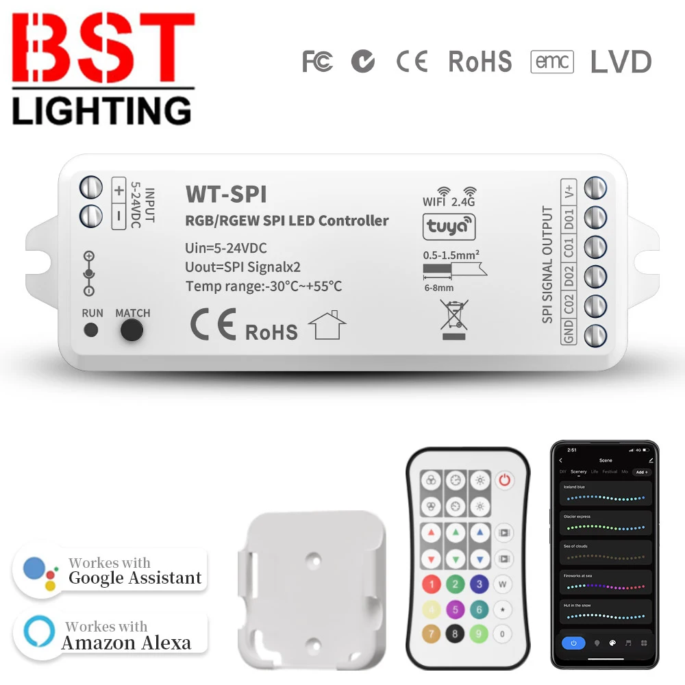 Пиксельная лампа Tuya RF SPI, светодиодный контроллер Wi-Fi, Alexa Google ECHO, для WS2811, WS2812B, WS2815, RGB SK6812, WS2814, RGBW, лампа-полоса, 5-24 В Пиксельная лампа Tuya RF SPI, светодиодный контроллер Wi-Fi, Alexa Google ECHO, для WS2811, WS2812B, WS2815, RGB SK6812, WS2814, RGBW, лампа-полоса, 5-24 В