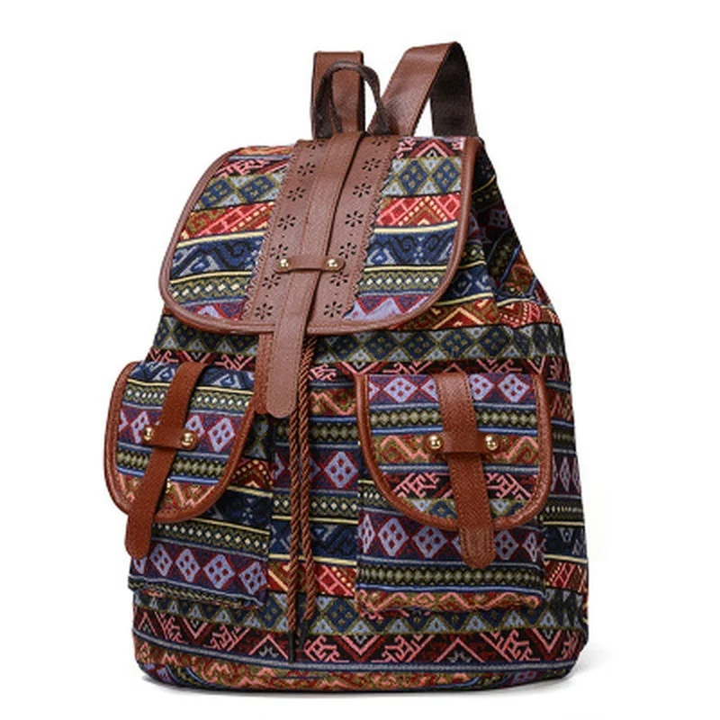 

Женский холщовый винтажный рюкзак этнические вязаные рюкзаки с принтом дорожный рюкзак школьный рюкзак