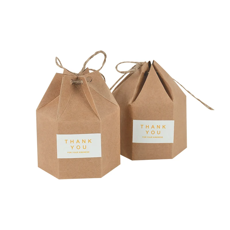 

10 шт., упаковка из крафт-бумаги, картонная коробка, фонарь, шестиугольная коробка конфет, подарок на свадьбу, Рождество, Ден...