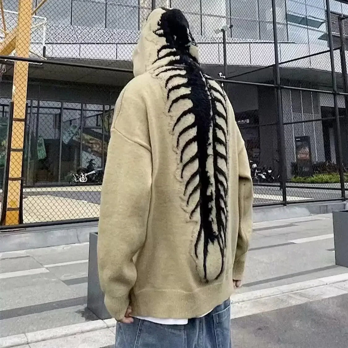 Свитер с капюшоном и рисунком улитки унисекс повседневный вязаный топ модный