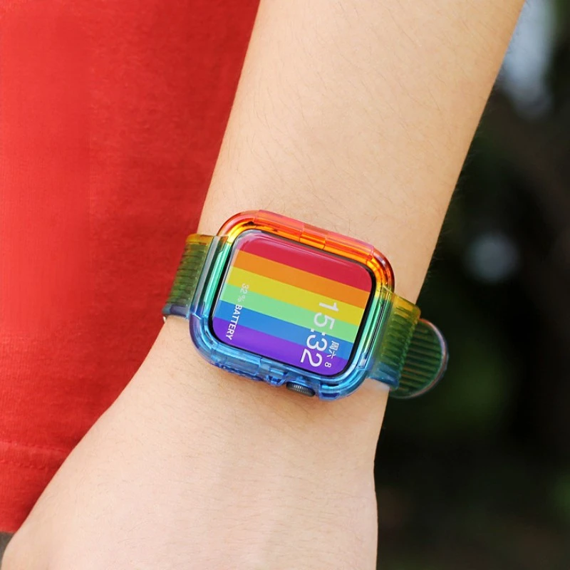 

Ремешок силиконовый прозрачный для Apple Watch 8 band, спортивный браслет для Iwatch series 7 se 6 5 4 3, 45 мм 41 мм 44 мм 42 мм 38 мм 40 мм