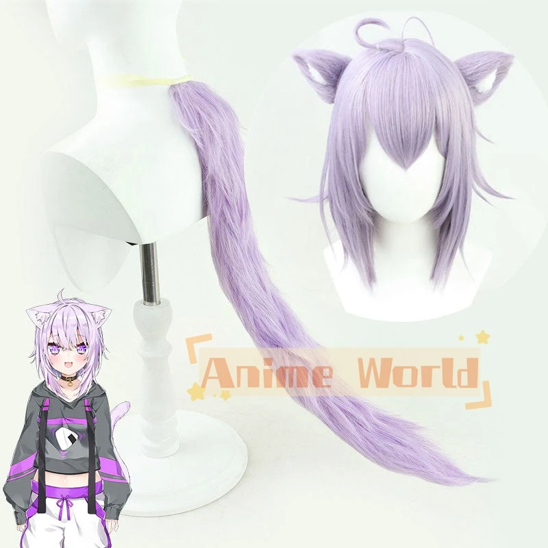 Виртуальный YouTuber Hololive Nekomata Okayu косплей парик-парик + хвост Хэллоуин Рождество