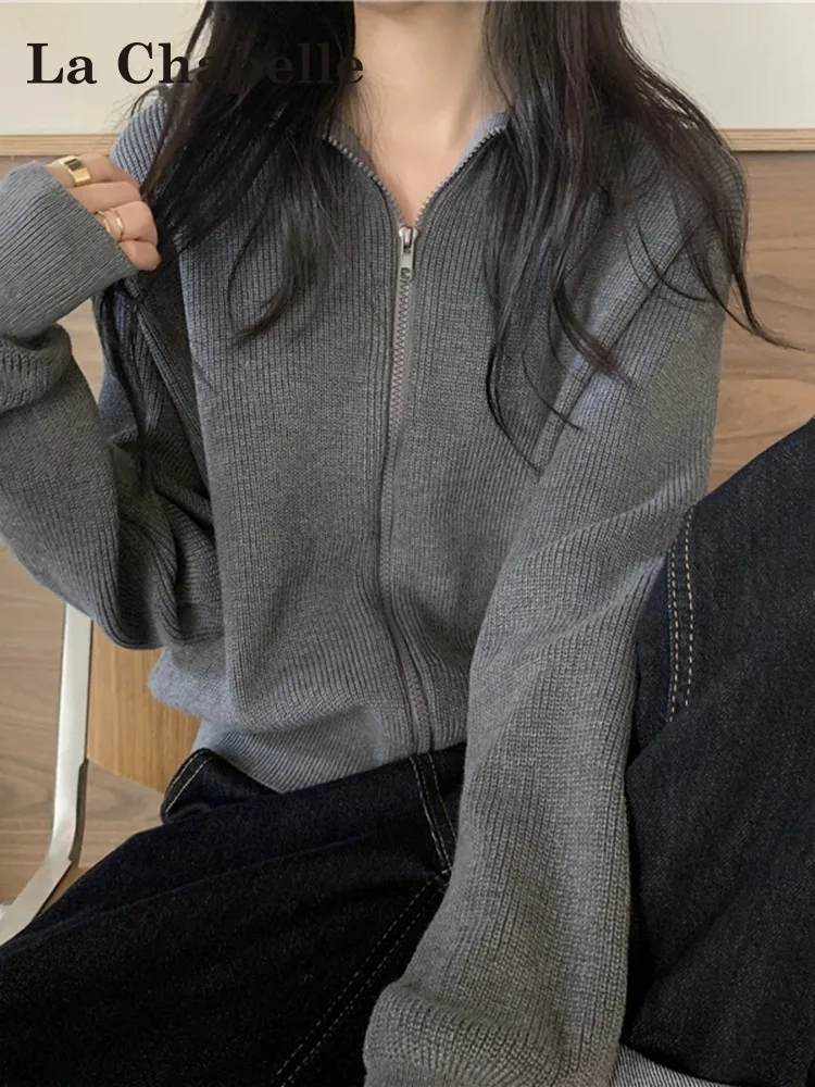 La Chabell американский серый свитер верхняя одежда женская осень 2024 новый свободный