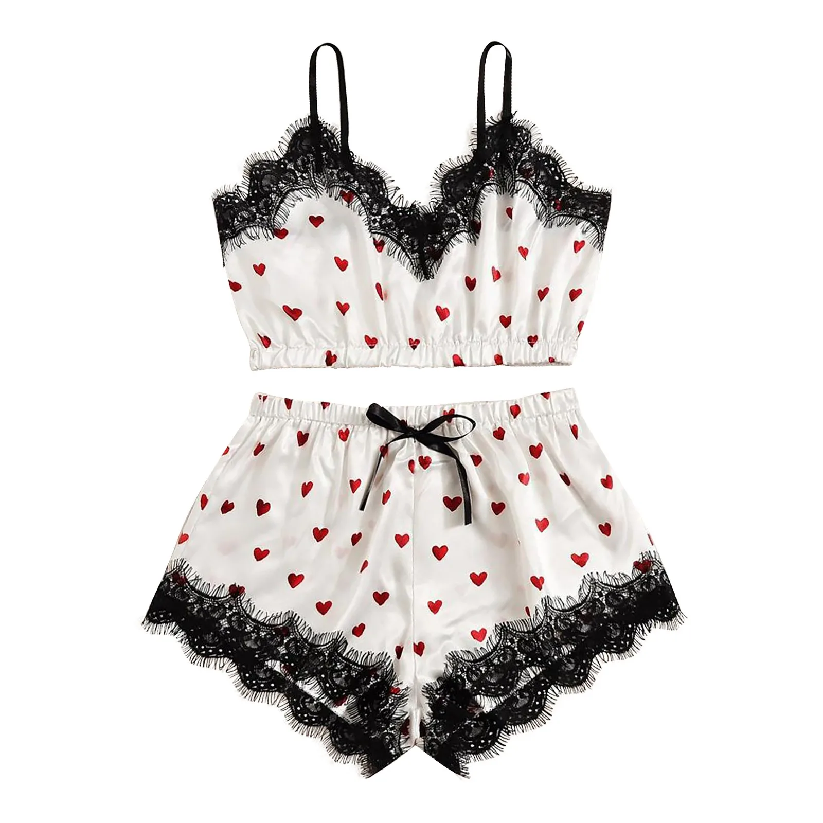 

Женская атласная пижама, привлекательная Милая Кружевная Лоскутная атласная шелковая летняя Пижама на бретельках с бантом для женщин