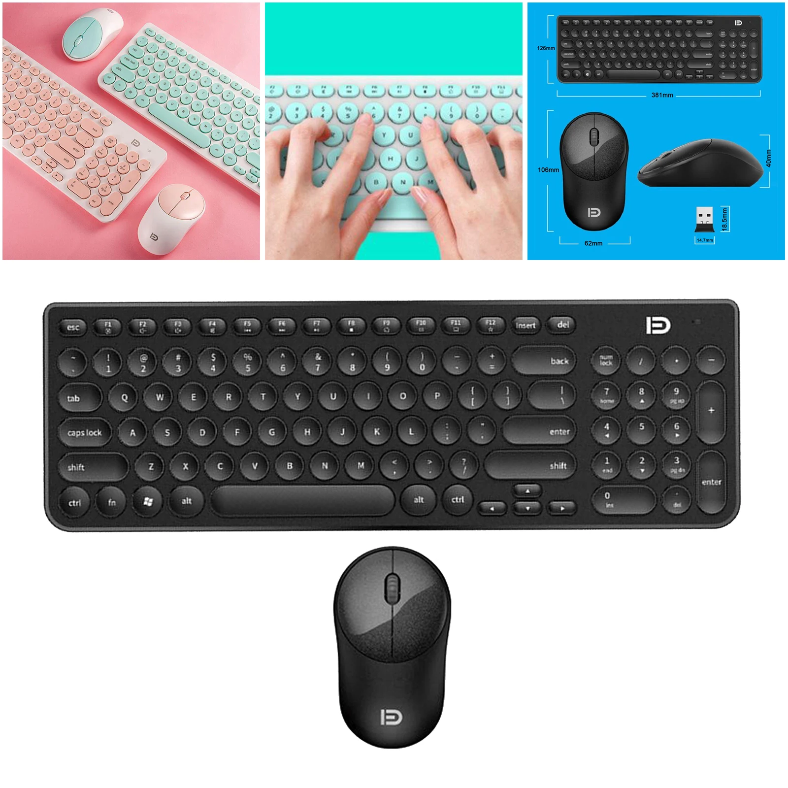 Gaming 2.4G Wireless Keyboard and Mouse Combo Retro Round Keycaps enlarge