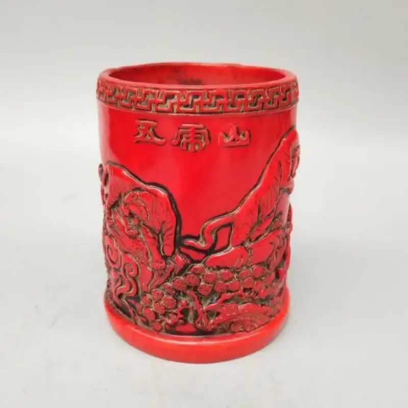 

Chinese Imitation Red Resin Five Tigers Pen Container Crafts Statu