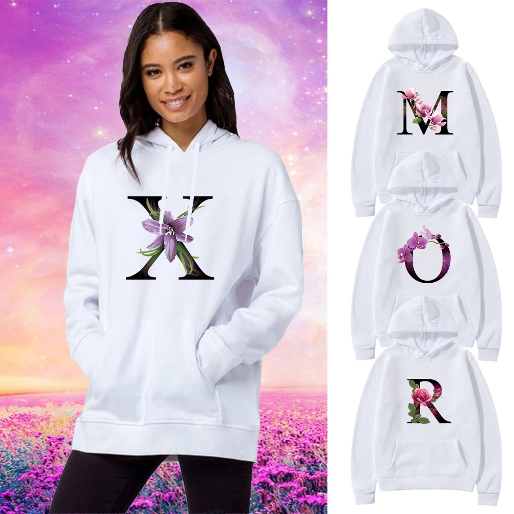 

Women Hoodies 26 Letters Print Sweatshirts Streetwear Autumn O-Neck Female Fleece Casual Pullover Woman Clothes Tops