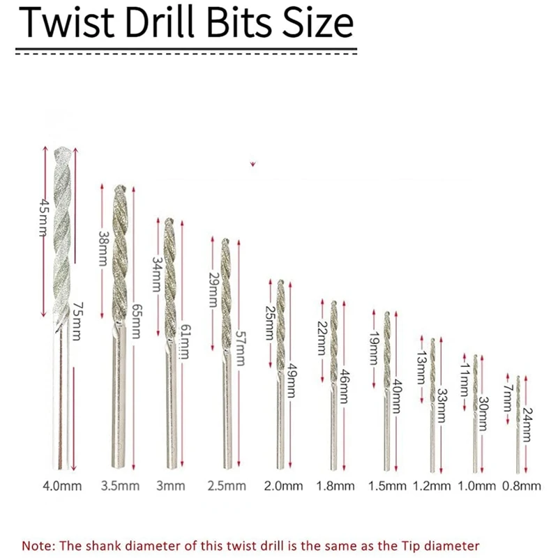 10 Pieces Diamond Drill Bits Set Twist Diamond Tip Drill Bit Heavy Duty Mini Diamond Drill Bit Set For Glass Tile images - 6