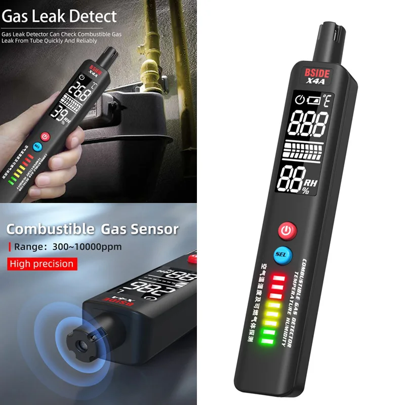 

BSIDE X4A Gas Leak Detector Temperature Humidity Tester Portable Natural Gas Sniffer Combustible Gas Propane Methane Butane
