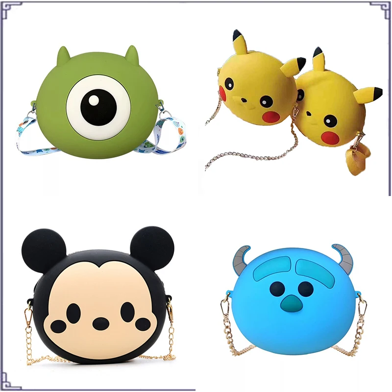 

Anime Kawaii Pokemon Pikachu Mickey Mouse Cartoon Zipper Silicone Shoulder Messenger Bag Decoration Children's Birthday Gift