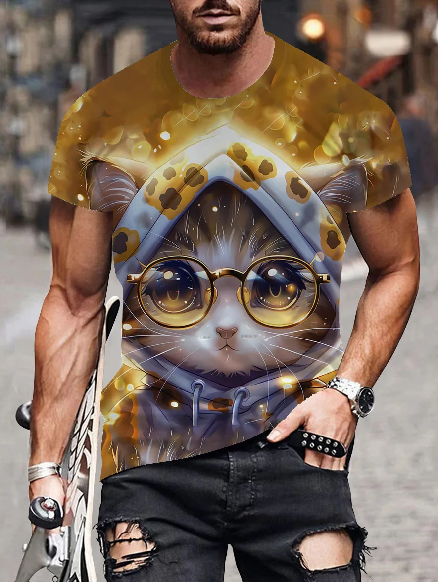 Футболка мужская с 3D-принтом модная тенниска круглым вырезом свободная