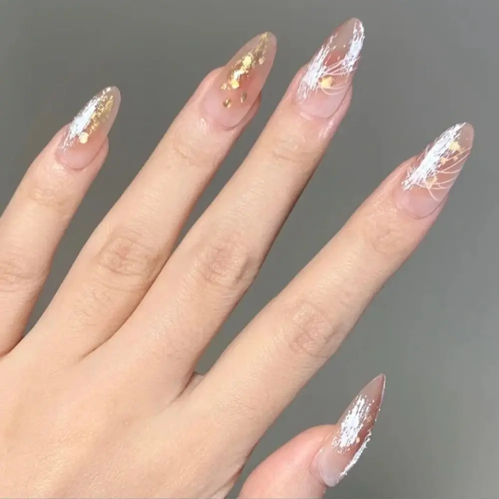 

24pcs/Box Detachable Blood Almond False Nails Wearable French Fake Nails Full Cover Nail Tips Press On Nails