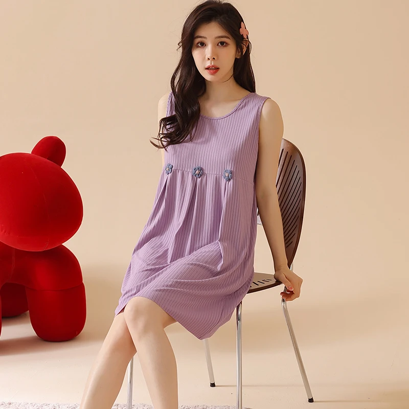 Summer Night Dress Plus Size Cotton Lingere Women Nightgown Sleeveless Sleep Shirts Heart Embrodered Camisoles 4xl 5xl Camisolas