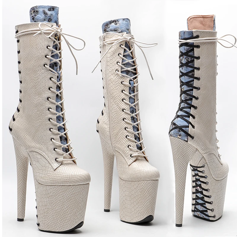 Leecabe  20CM/8inches Snake PU upper Pole dancing shoes High Heel platform Pole Dance boot