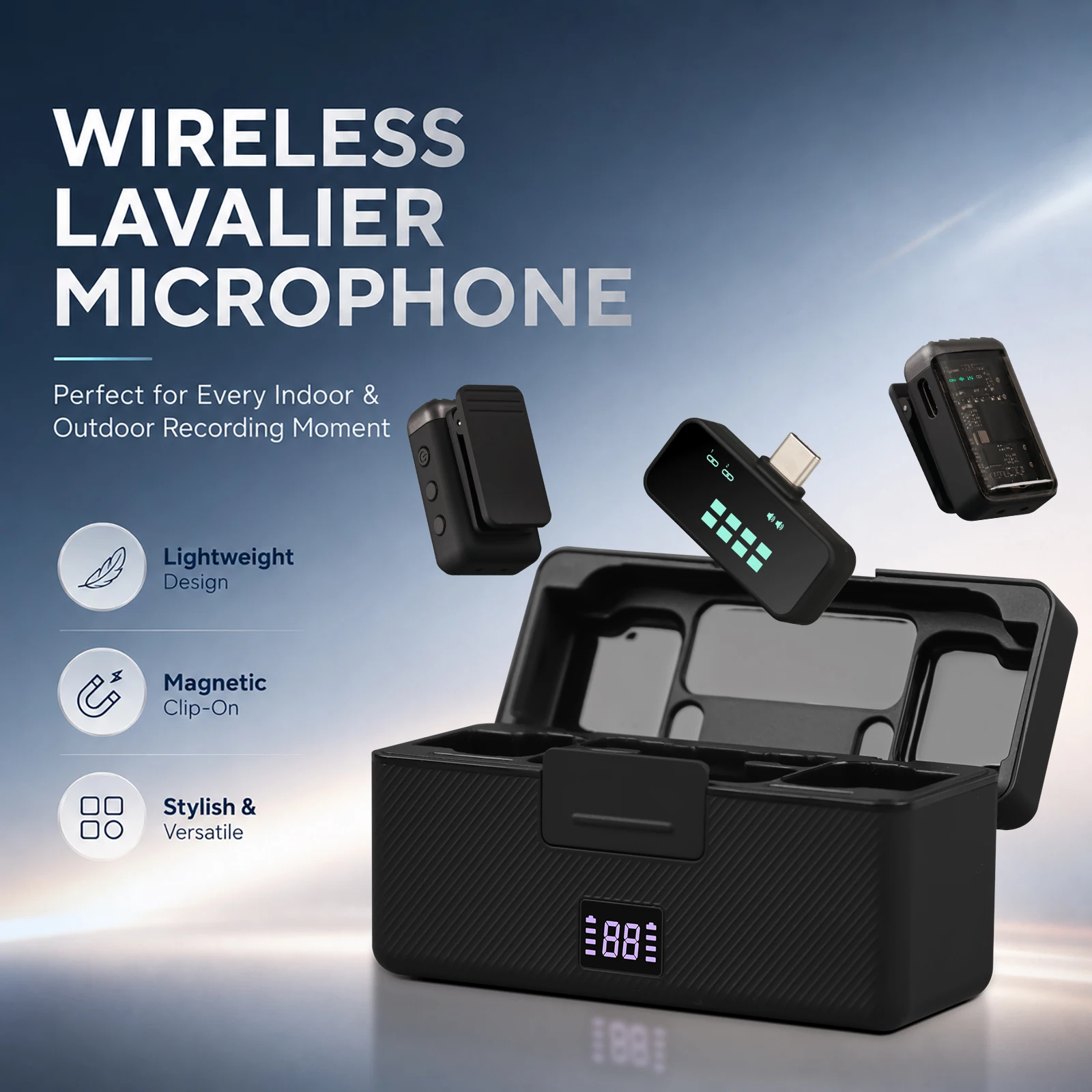 Фото Беспроводной петличный микрофон Gooermi KS08 2.4G с частотой 48 кГц/16 бит, технологией Crystal Voice и шумоподавлением DSP, радиус действия 30 м для камер и телефонов №3