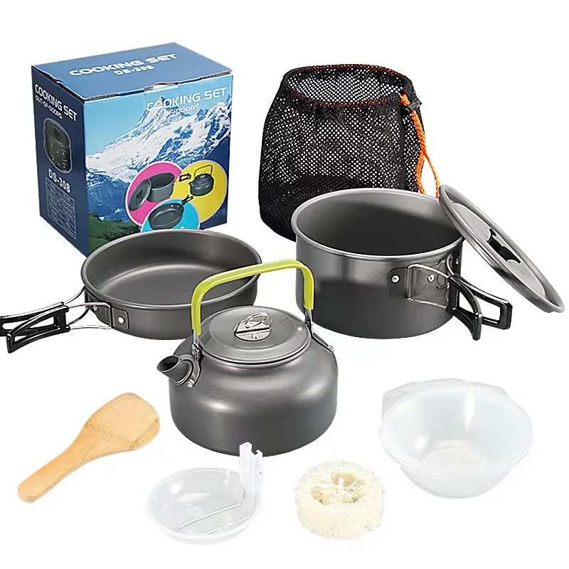 

11 Piece Camping Cookware Kit Outdoor Aluminum Cooking Set Water Kettle Pan Pot Travelling Hiking Picnic BBQ Tableware Equipment