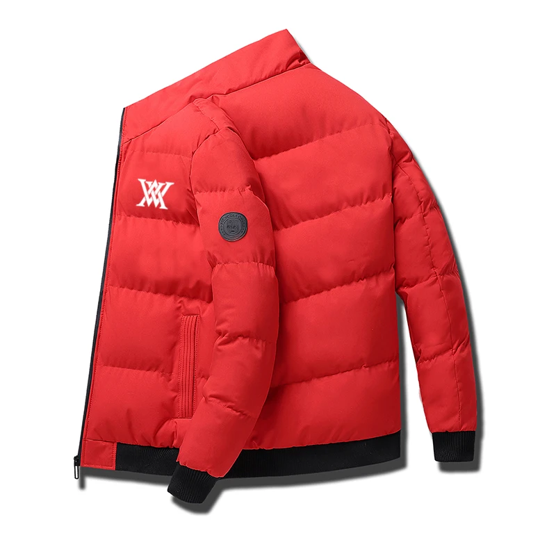 

ANEW Winter Men Parka Coat Thicken Warm Jacket Gof Print Women Fashion Stand Collar Coat Street Solid Color Cotton Couple Parka