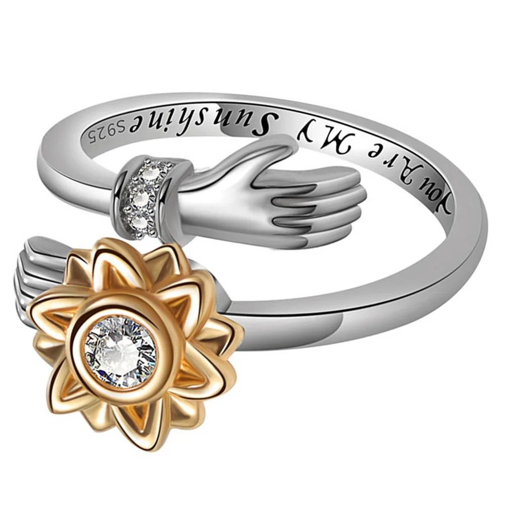 Sunflower Ring Jewelry Adjustable Rings Women Trendy Open Aesthetic Couple Simple Hug