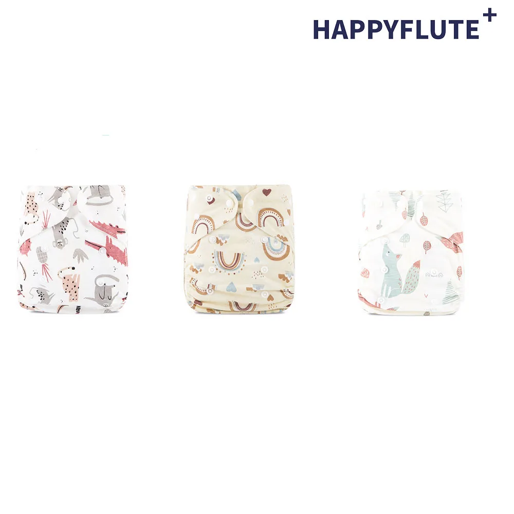 

HappyFlute Exclusive 3PCS/Bag Ecological Diapers For Baby Washable&Reusable Baby Nappy New Print Bamboo Cotton Cloth Diapers