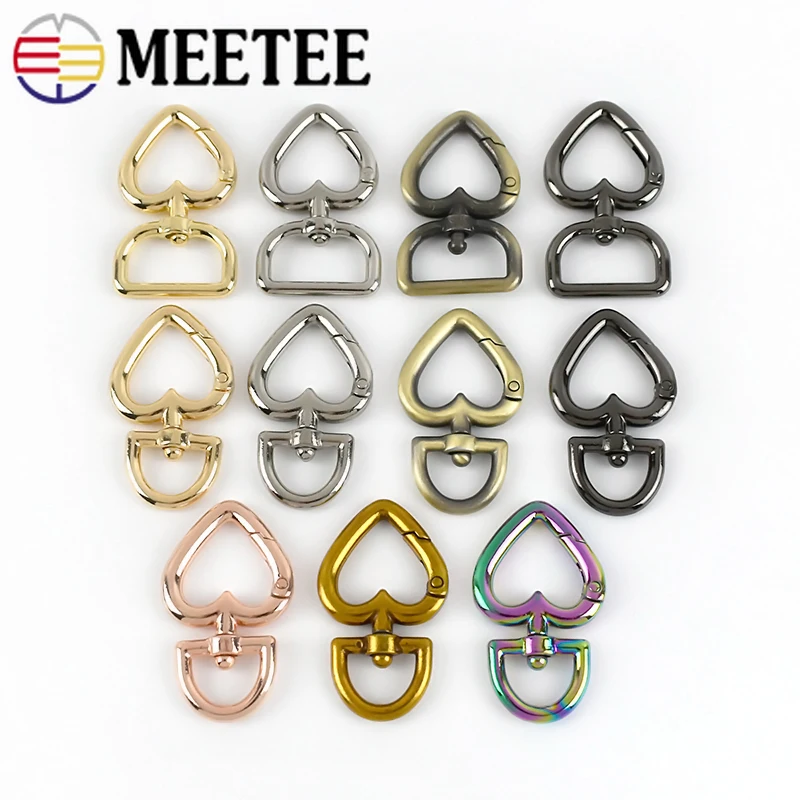 

Meetee 5Pcs 20mm Heart Metal Buckles for Bag Handbag Strap Clasp Keyring Chain Swivel Trigger Clips Snap Hook DIY Leather Craft