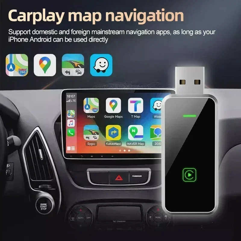 Фото Новый проводной к беспроводному автомобильному адаптеру CarPlay Android 2 в 1 для OEM автомобильной стереосистемы с USB Plug and Play автомобильные аксессуары для Fiat 500 №3