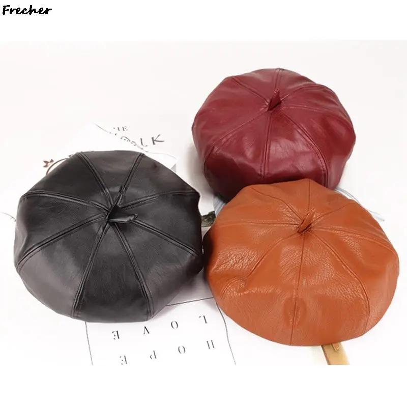 

Versatile Leather Octagonal Hats Women Painter Hat Wedding Party Warm Plush Casquette Ladies Brimless Beanie Casquette Caps 2023