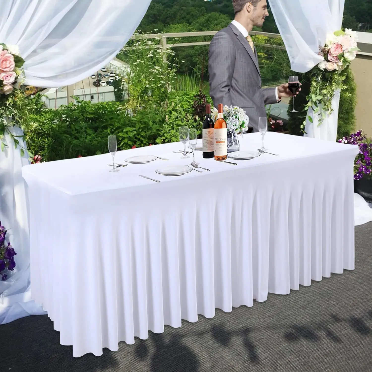 Knitted Spandex Tablecloth For Outdoor Wedding Banquet Party Decor Table Cloth Solid Color
