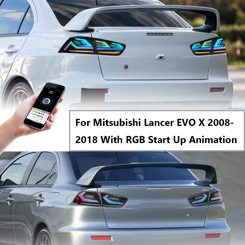 

Задние фонари RGB совместимы с Mitsubishi Lancer EVO X Sedan 2008-2018 с анимацией запуска, последовательный сигнал поворота, задний светильник