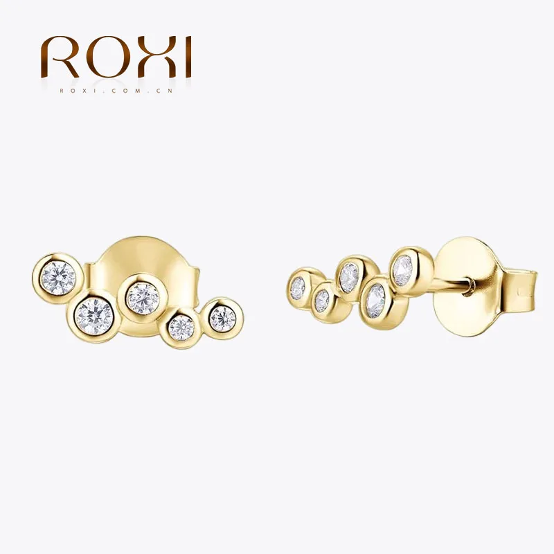 

ROXI Women 925 Sterling Silver Stud Earring Clustered 5 Round Zircon Studded Earrings Cartilage Piercing Joyas De Plata 925 Gift