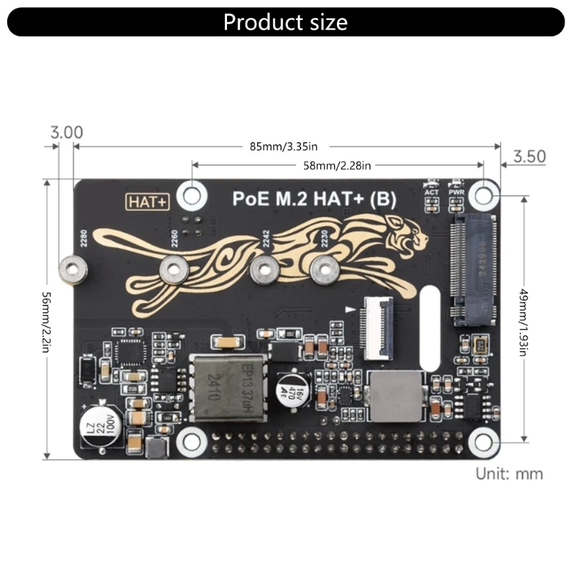 Адаптер 652F PCIe к M.2 для функции питания через Ethernet RPi 5 2230/42/60/80