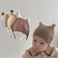 baby cap new winter cute plush ball ear protection strap adjustment hat with pompoms newborn photography props