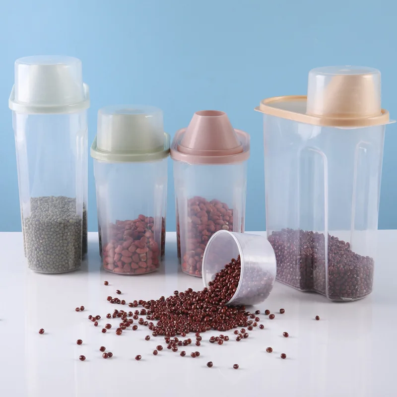 

Kitchen Dry Goods Storage Containers Transparent Whole Grain Sealed Storage Tank With Measuring Cup Large Capacity Rice Bucket