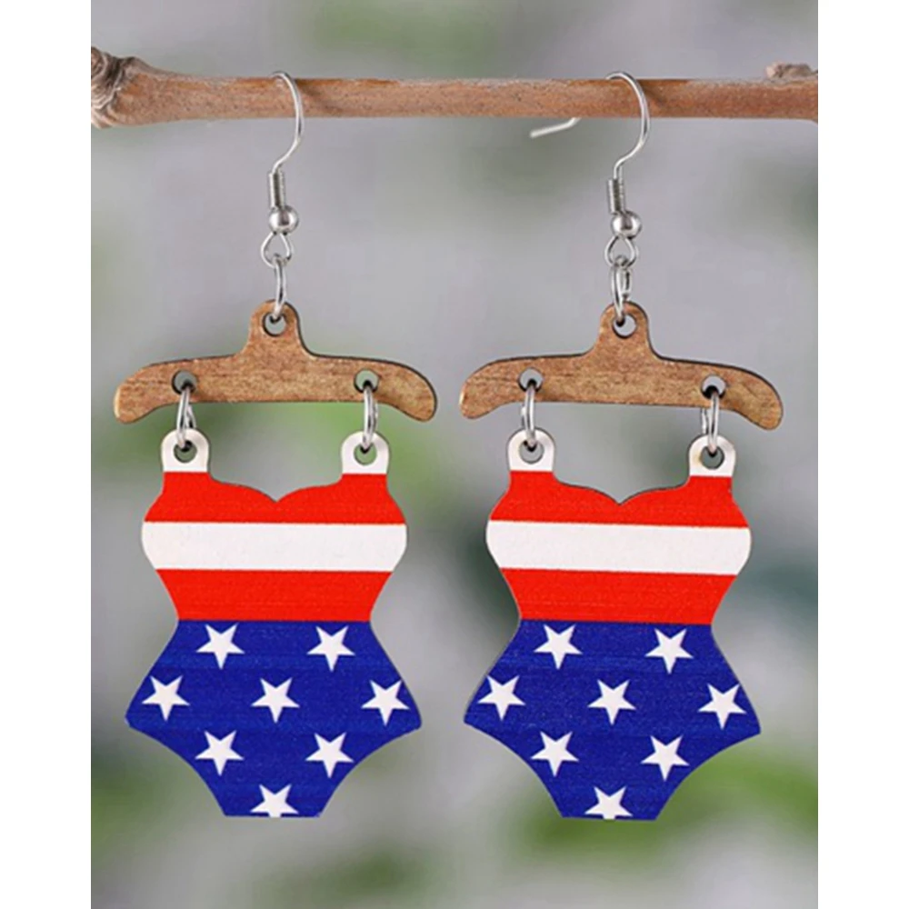 

1Pair Independence Day Flag Water Drop Earrings Women Pu Leather Going Out Accessories