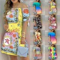 2022 summer hot fashion sexy womens one shoulder short sleeved printed casual dress women clothing casual printing