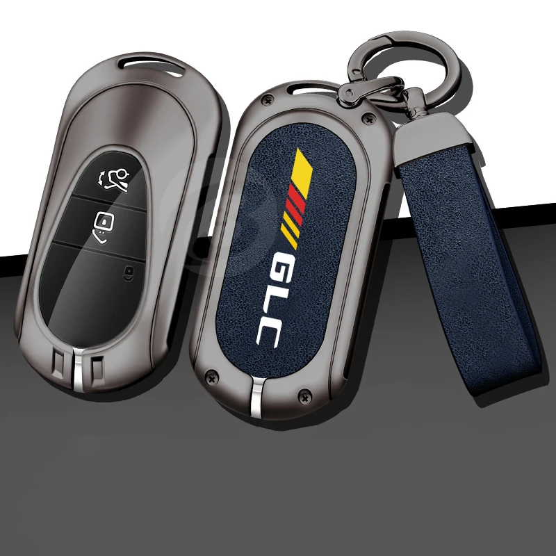 

Zinc Alloy Leather Car Key Cover Case Shell Holder for Benz Glc X253 C253 Protection Keychain Keyless Interior Accessories