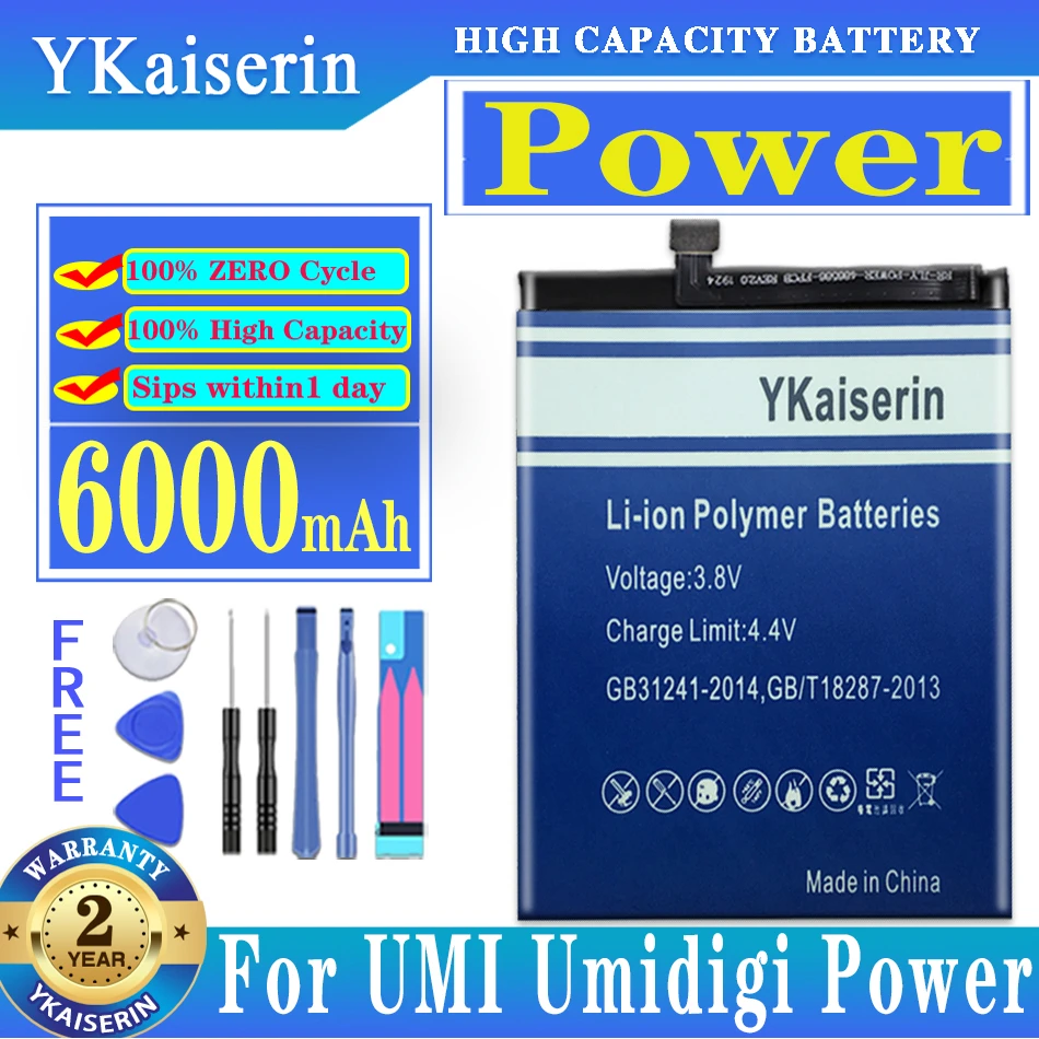 

For UMI Umidigi Battery 6000mAh Cell Phone High Quality Replacement Backup Li-polymer Batteria For UMI Power with Tools